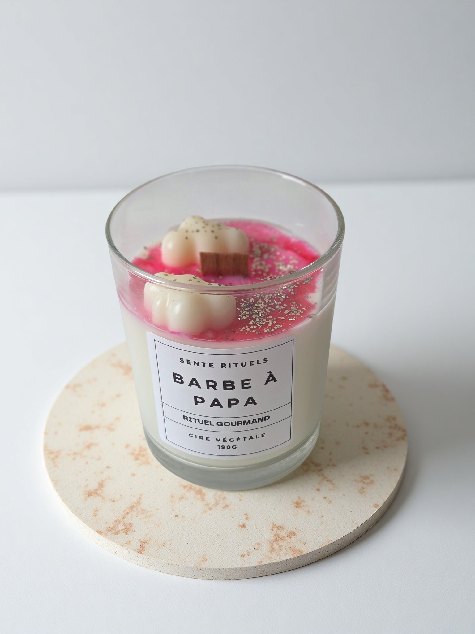 bougie parfumée cire de soja parfum barbe à papa 190gr
