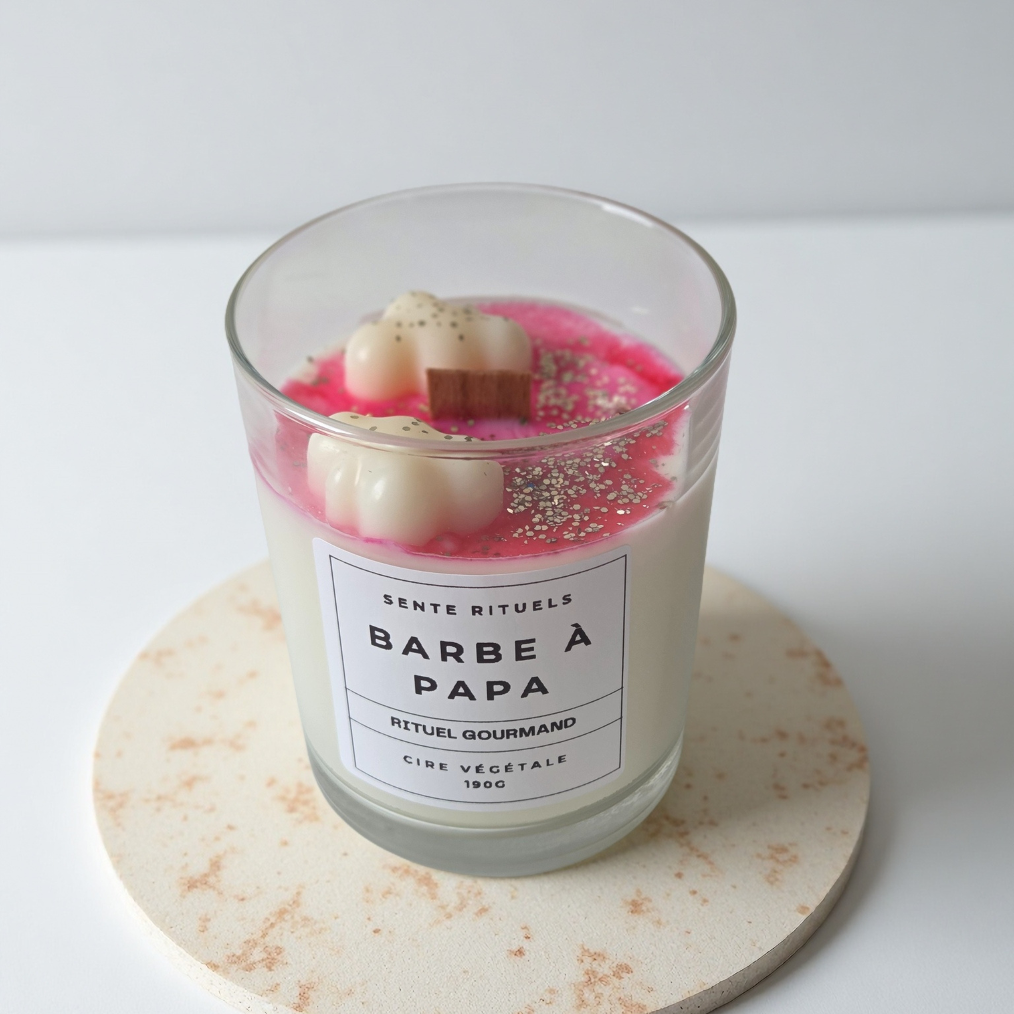 bougie barbe à papa sans CMR cire de soja